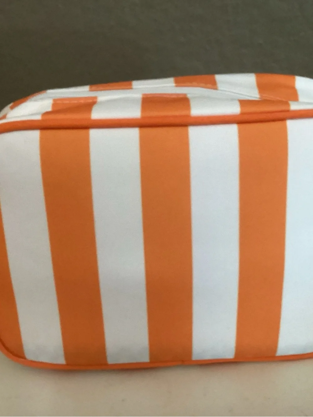 Orange & White Striped Cosmetic Pouch
